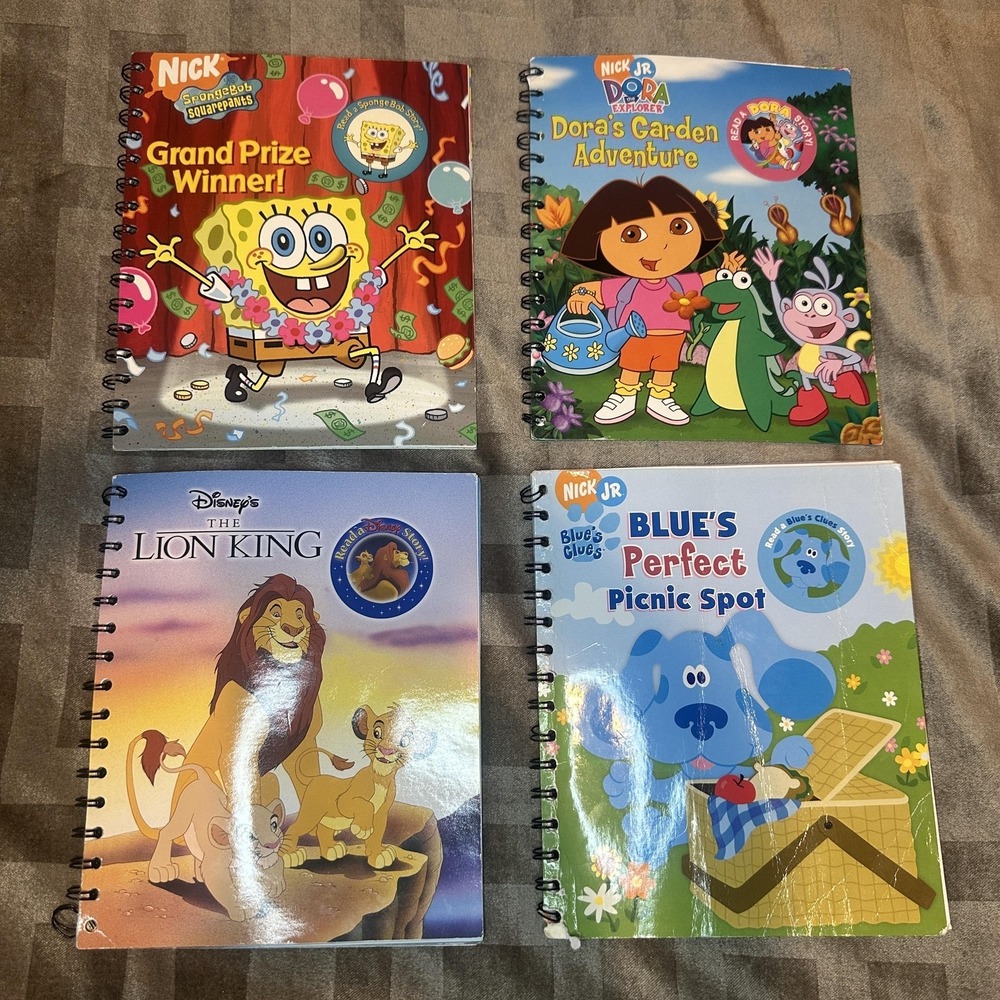 Story Reader Lot 4 Board Books SpongeBob Dora Lion King Blues Clues Kids Stories